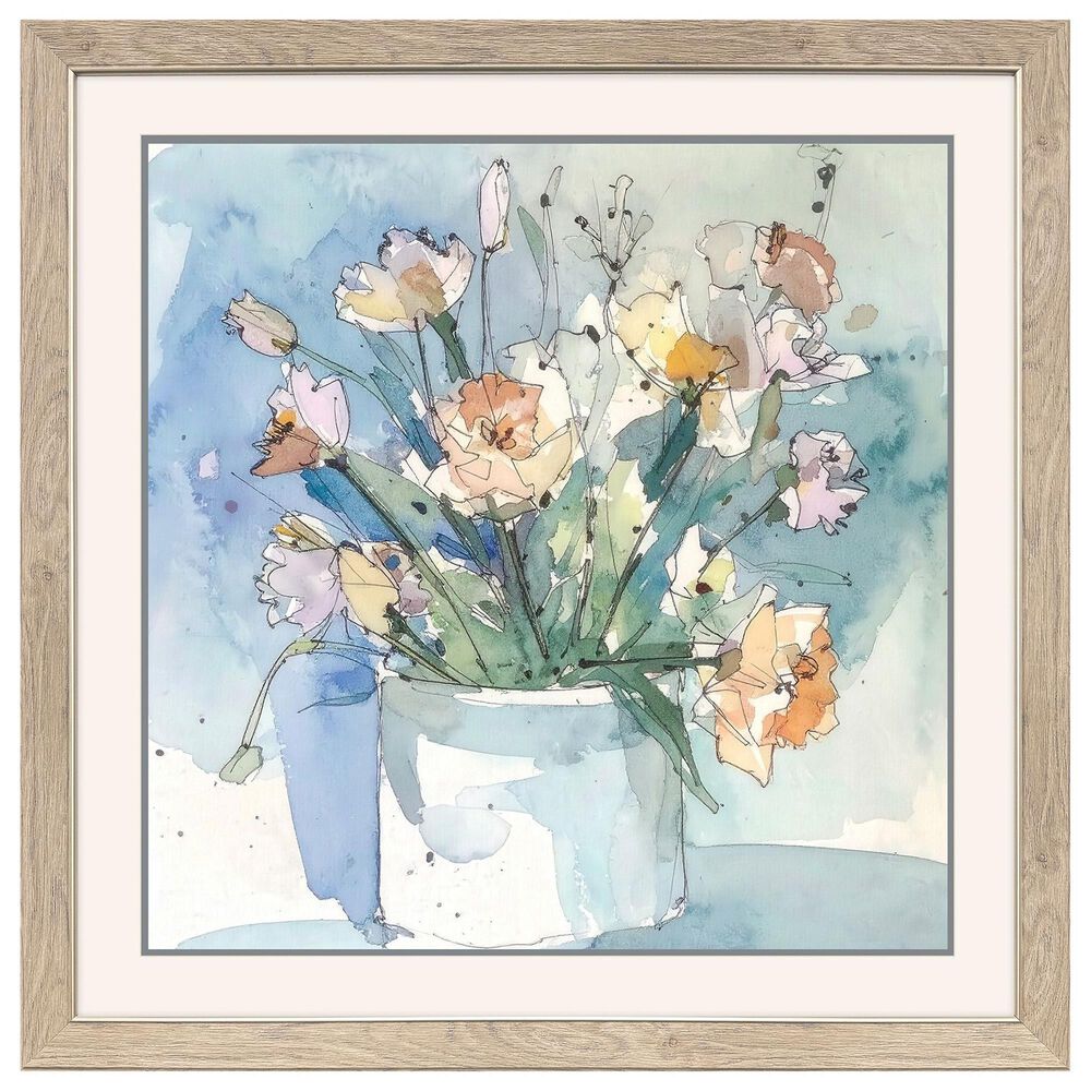 Paragon 30" Square White Flower Pot II Wall Art in Blue, , large