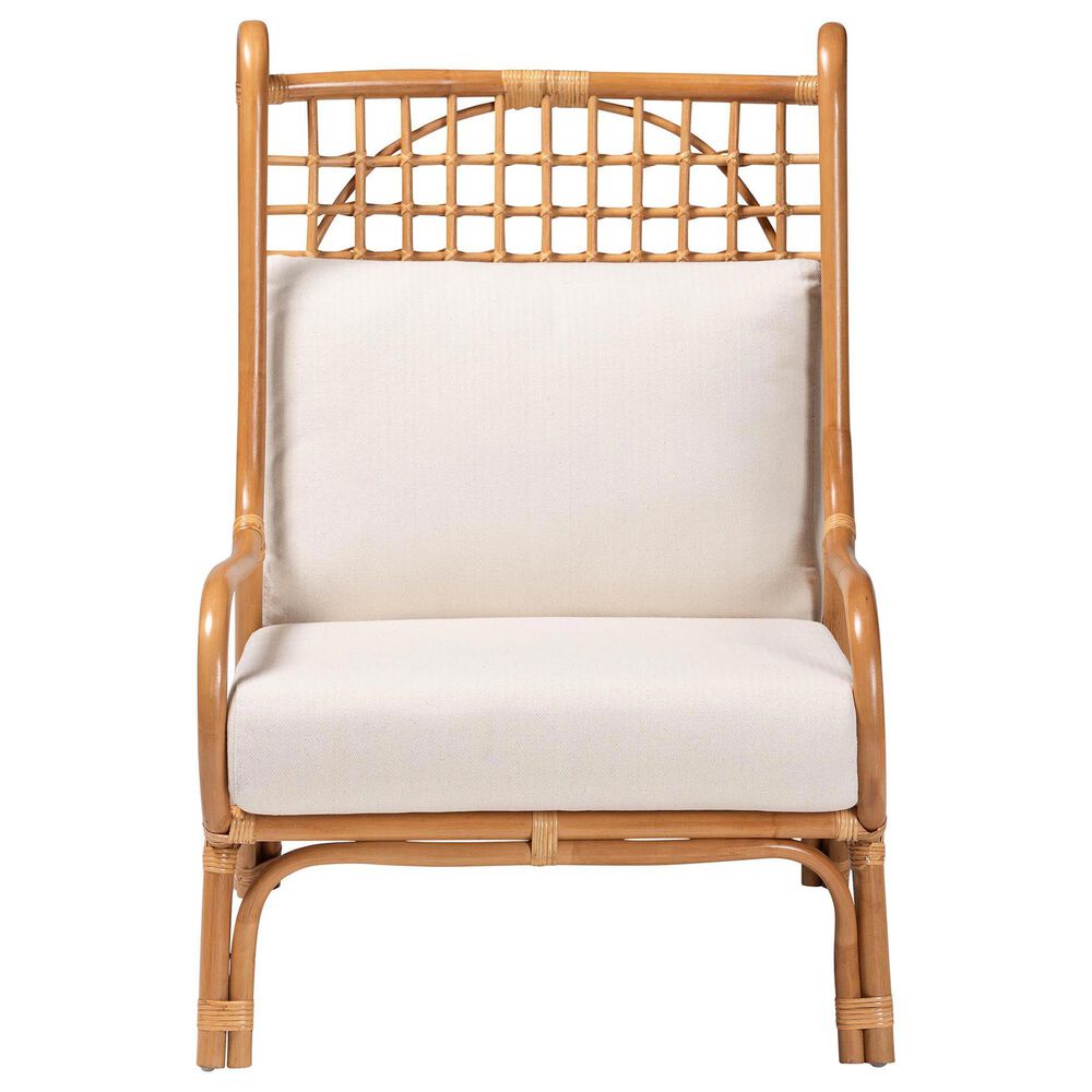 Baxton Studio Helina Accent Chair with Light Honey Rattan in White, , large