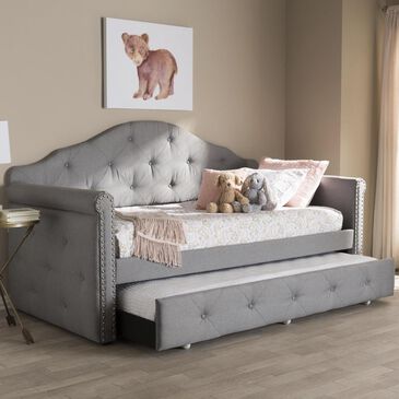 Baxton Studio Emilie Upholstered Daybed with Trundle in Grey, , large