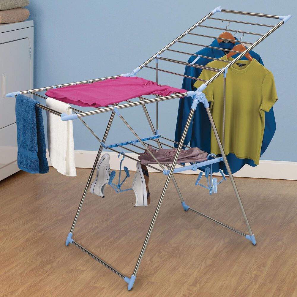 Household Essentials Gullwing Folding Clothes Drying Rack in Silver, , large