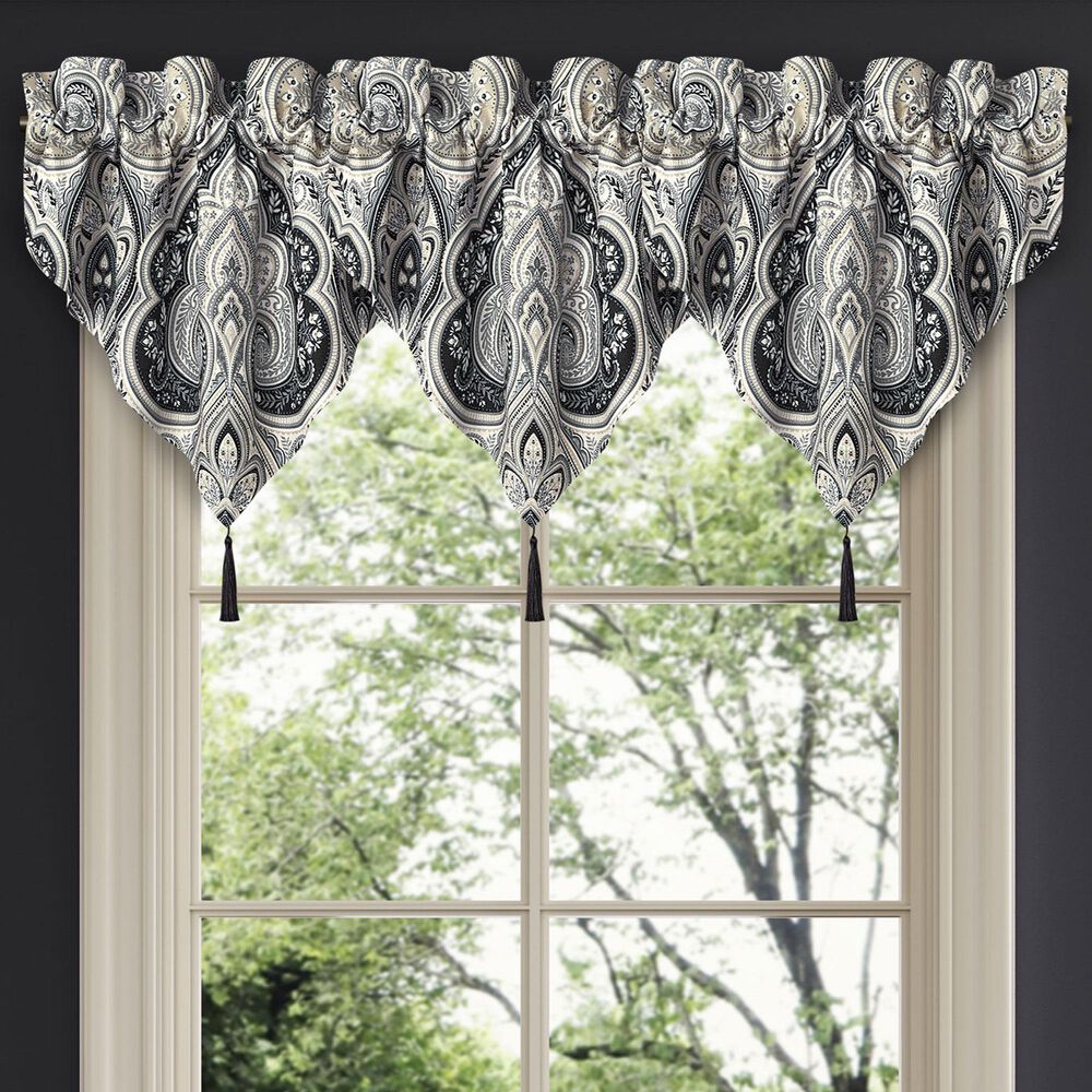 J. Queen New York Messina 40&quot; x 21&quot; Window Ascot Valance in Black, Grey and Silver, , large