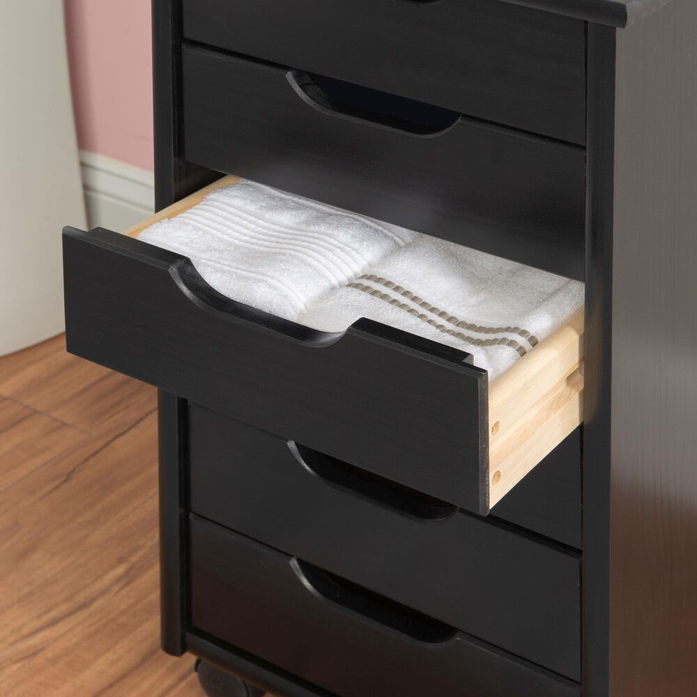 Linon Home Decor Cary 6-Drawer Rolling Cart in Black, , large