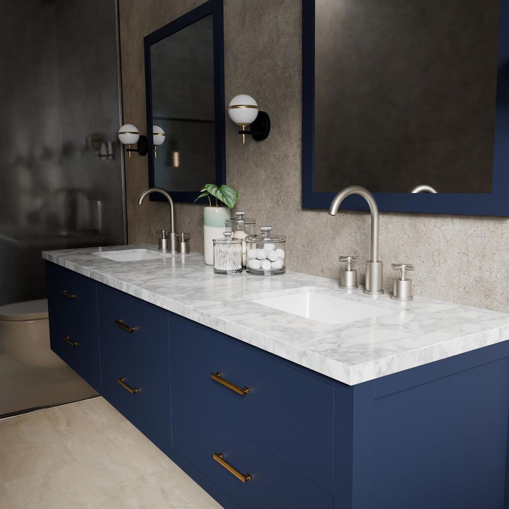 Lexora Home Castor 84" Double Bathroom Vanity in Blue with 2 cm White Carrara Marble Top and Rectangular Sinks, , large