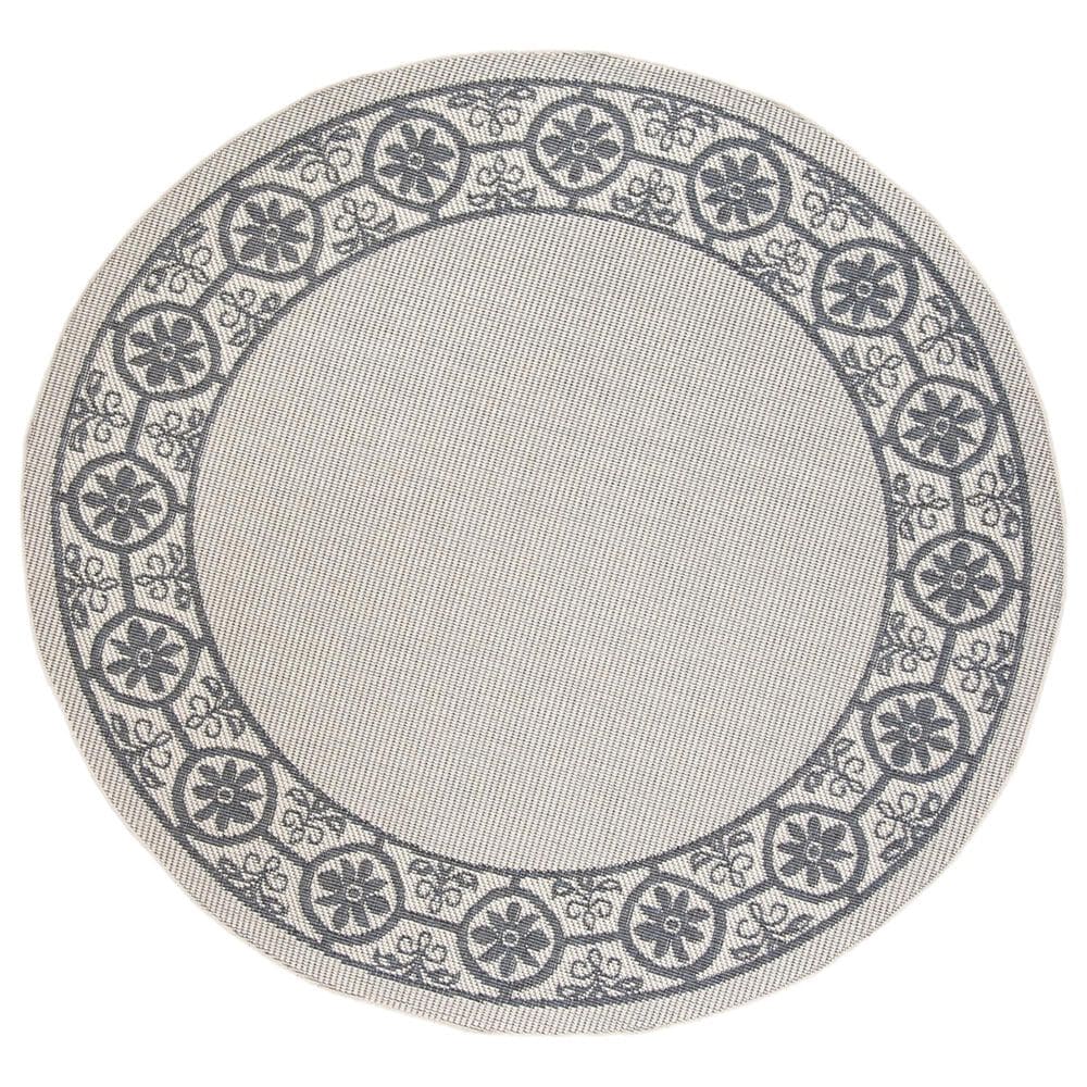 Safavieh Bermuda Floral 6"7" Round Ivory and Charcoal Indoor/Outdoor Area Performance Rug, , large