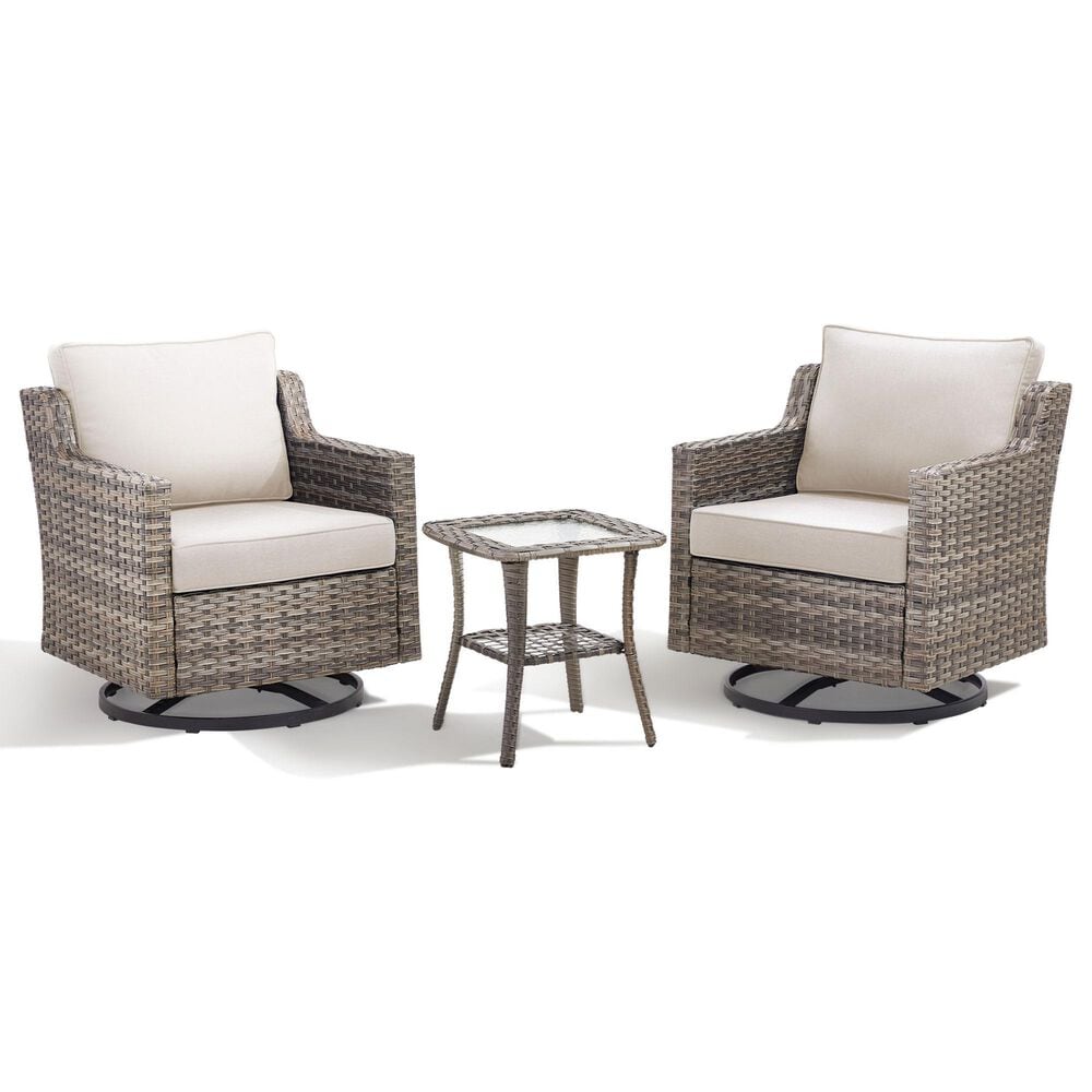 Sunwell Garden 3-Piece Patio Swivel Glider Set with 19" Side Table in Beige, , large