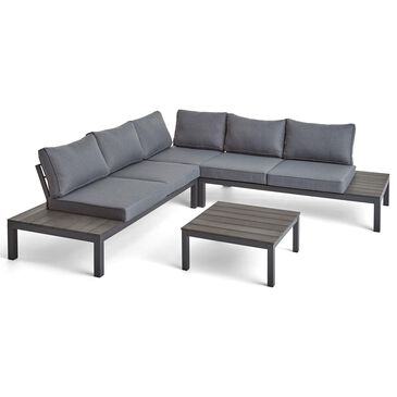 Noble House Eldon 4-Piece Patio Sectional Set with Dark Gray Cushion in Gray, , large