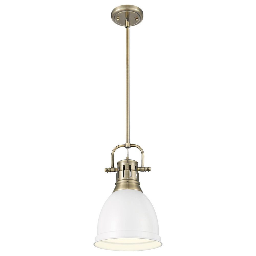 Golden Lighting Duncan 1-Light Small Pendant with Rod and Matte White Shade in Aged Brass, , large