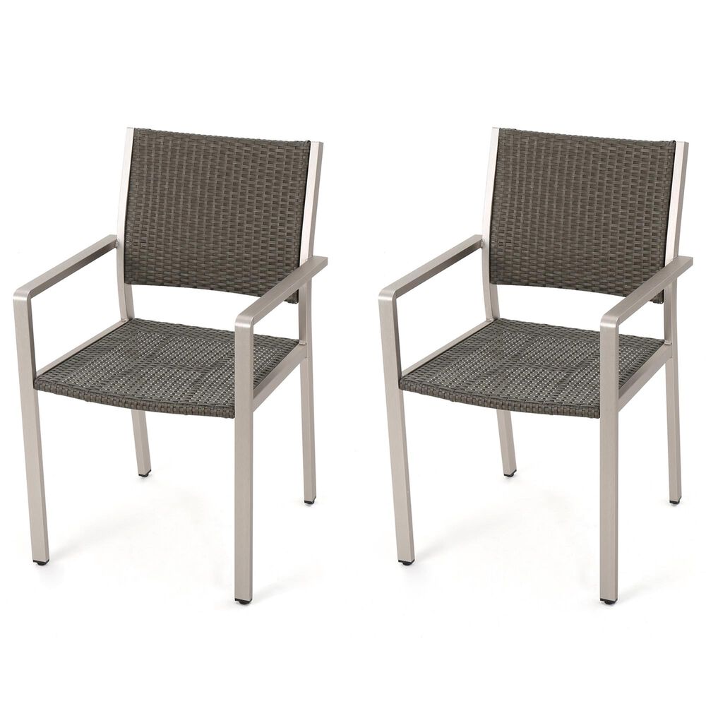Hearth and Haven Cape Coral Outdoor Wicker Dining Chair in Grey &#40;Set of 2&#41;, , large