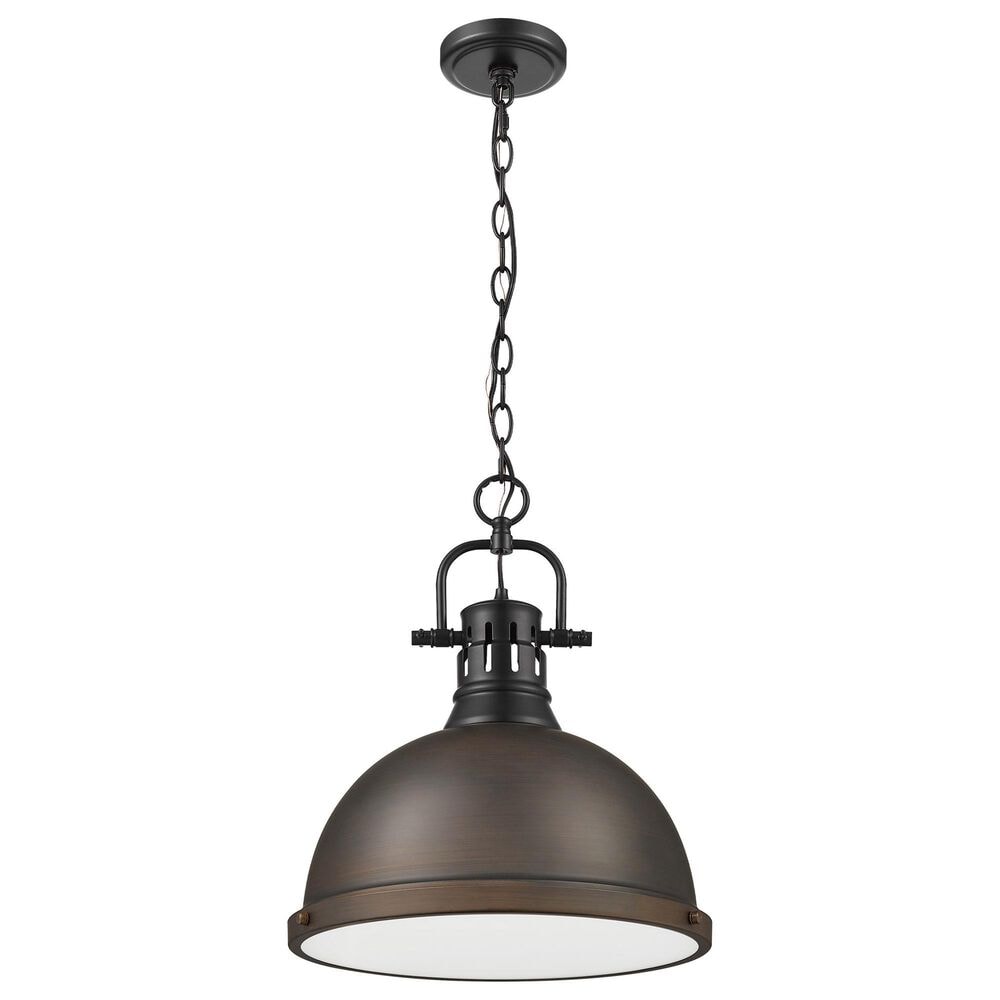 Golden Lighting Duncan 1-Light Pendant with Chain and Rubbed Bronze Shade in Matte Black, , large