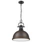 Golden Lighting Duncan 1-Light Pendant with Chain and Rubbed Bronze Shade in Matte Black, , large