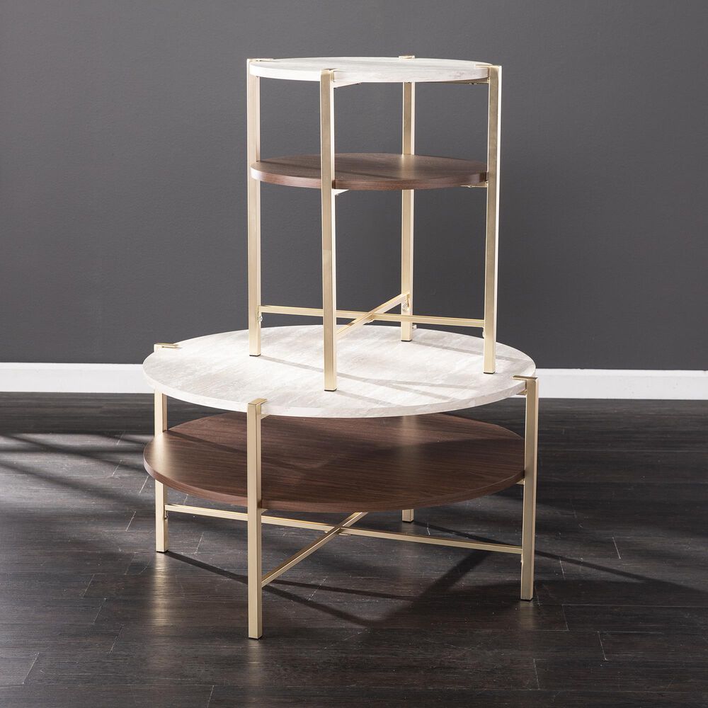 Southern Enterprises Ardmillan End Table in Brass/Tobacco/White, , large