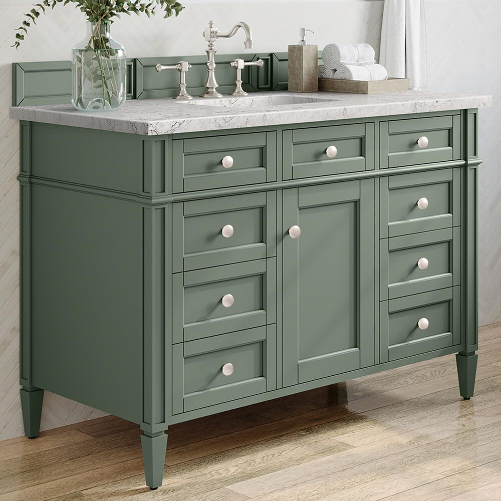James Martin Vanities Brittany 48" Single Bathroom Vanity in Smokey Celadon with 3 cm Eternal Jasmine Pearl Quartz Top and Rectangular Sink, , large