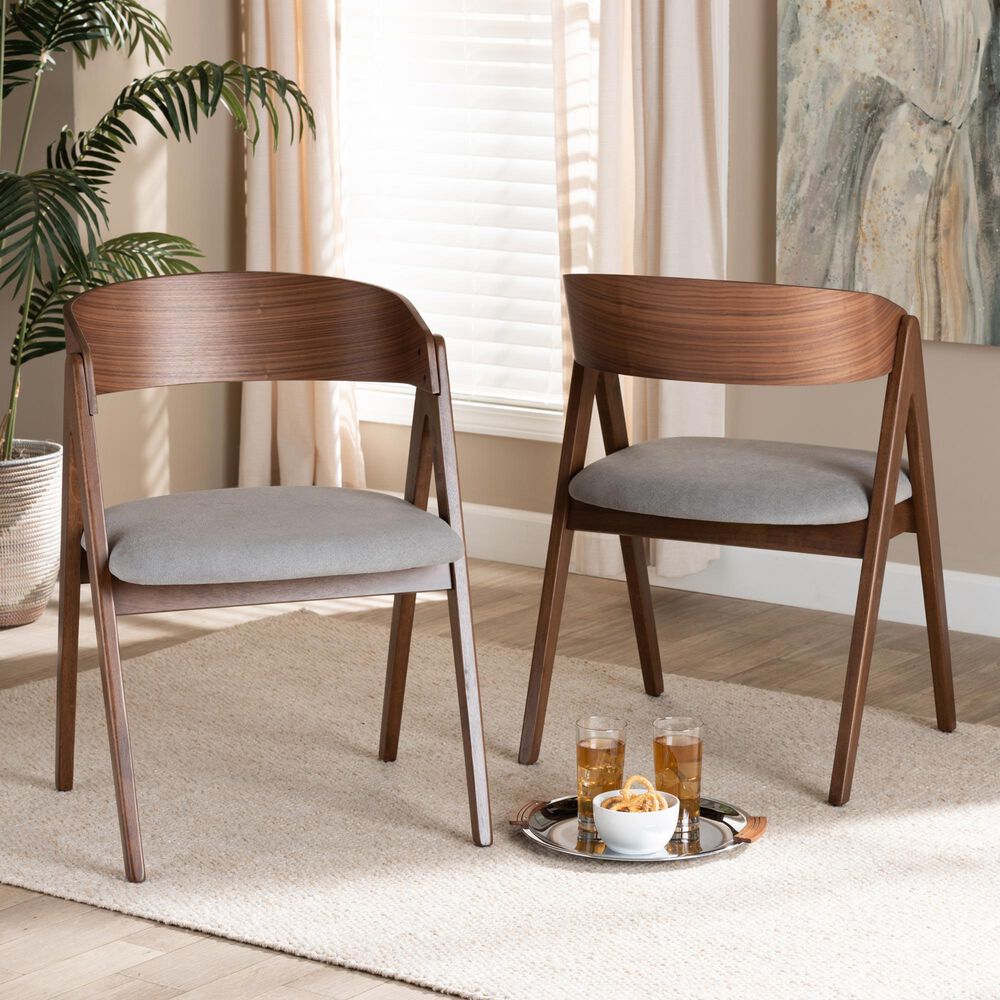 Baxton Studio Danton Arm Chair with Grey Cushion in Walnut Brown (Set of 2), , large