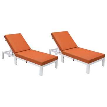 Leisuremod Chelsea Patio Lounge Chair with Orange Cushion in White (Set of 2), , large