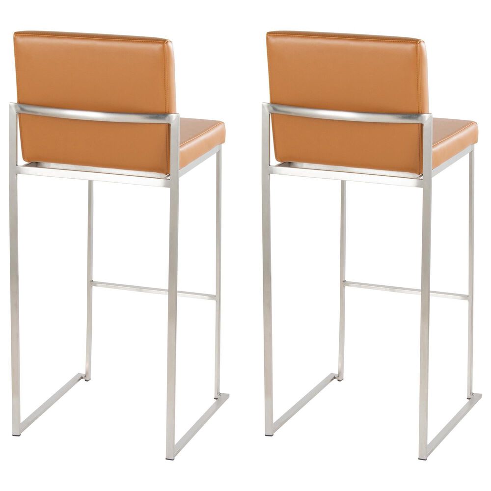 LumiSource Fuji Stackable Barstool with Camel Faux Leather in Stainless Steel (Set of 2), , large