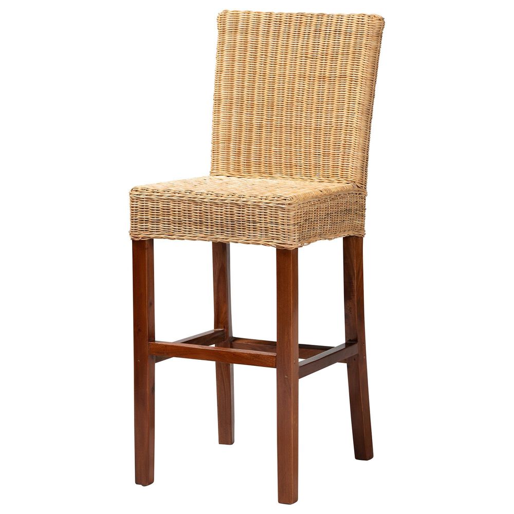 Baxton Studio Racquel Bar Stool in Natural and Walnut Brown, , large
