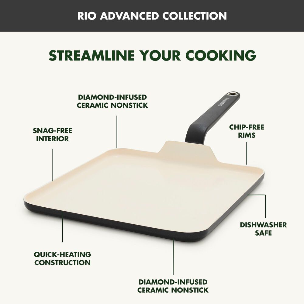 Green Pan Rio Advanced 11" Square Griddle in Black, , large