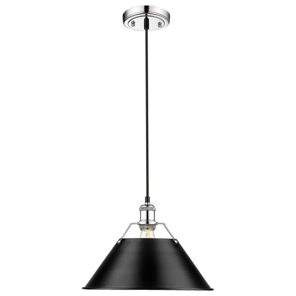 Golden Lighting Orwell 1-Light Wide Large Pendant with Matte Black Shade in Chrome, , large
