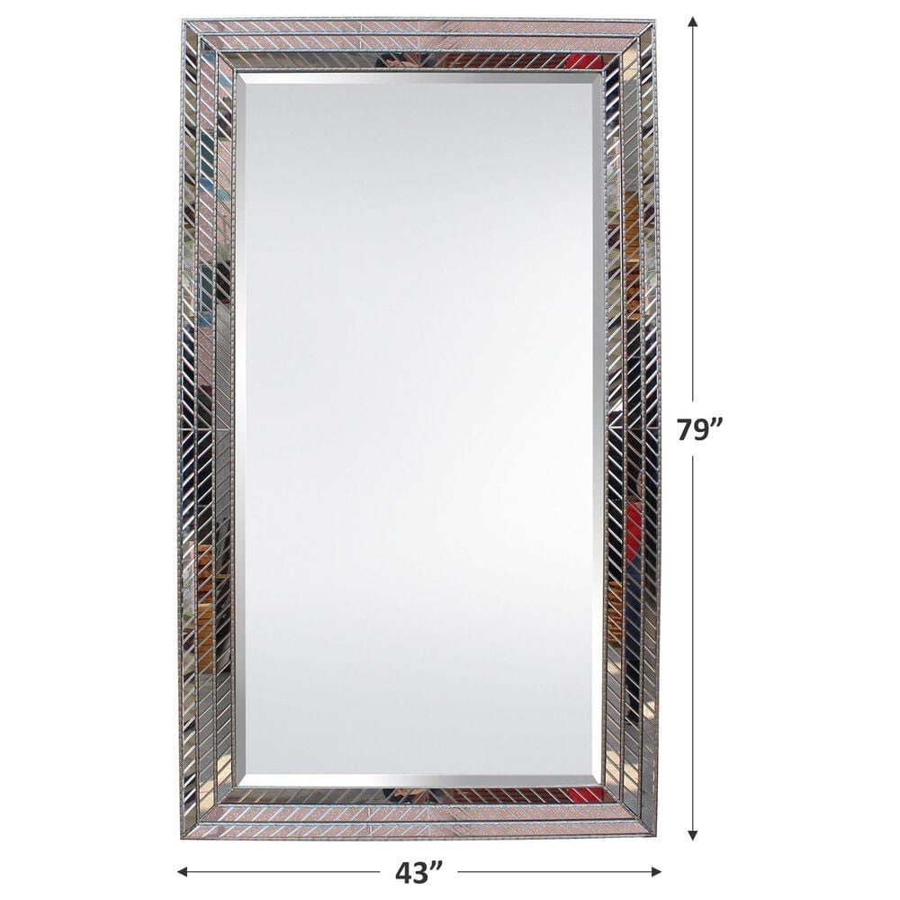 Garber Collection 79&quot; Triple Glass Groove Cut Floor Mirror in Silver, , large