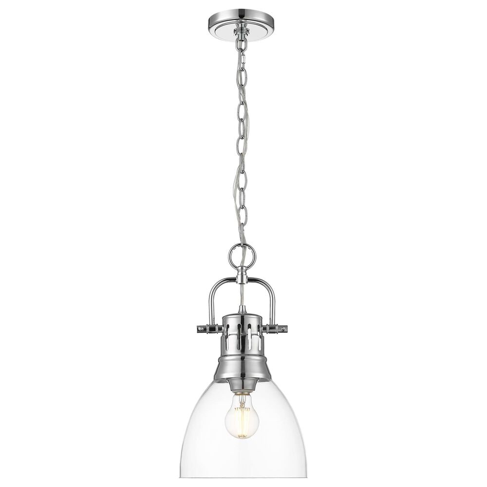 Golden Lighting Duncan 1-Light Small Pendant with Chain and Clear Shade in Chrome, , large