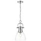 Golden Lighting Duncan 1-Light Small Pendant with Chain and Clear Shade in Chrome, , large