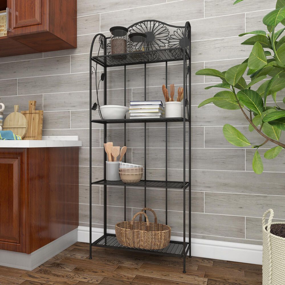 Maple and Jade 66&quot; Traditional Bakers Rack in Black, , large