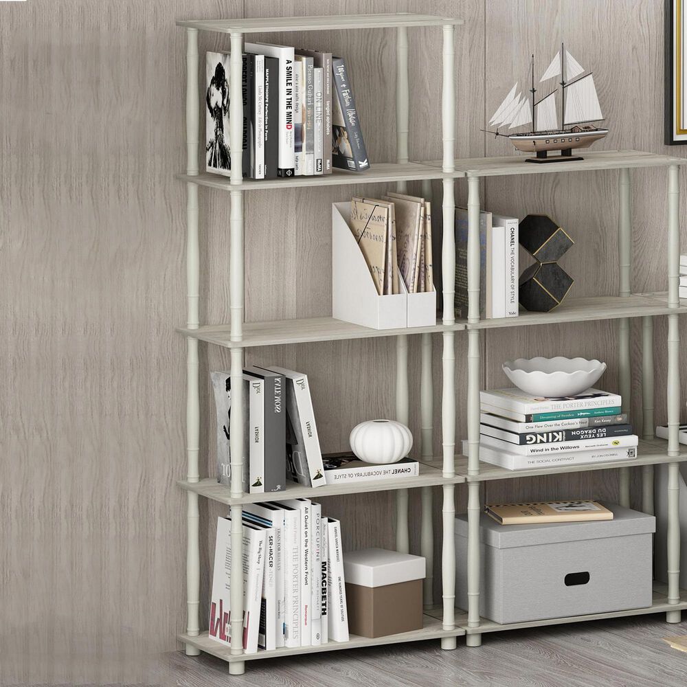 HOMLUX Turn-N-Tube 5-Tier Open Storage Bookshelf in Sonoma Oak and White, , large