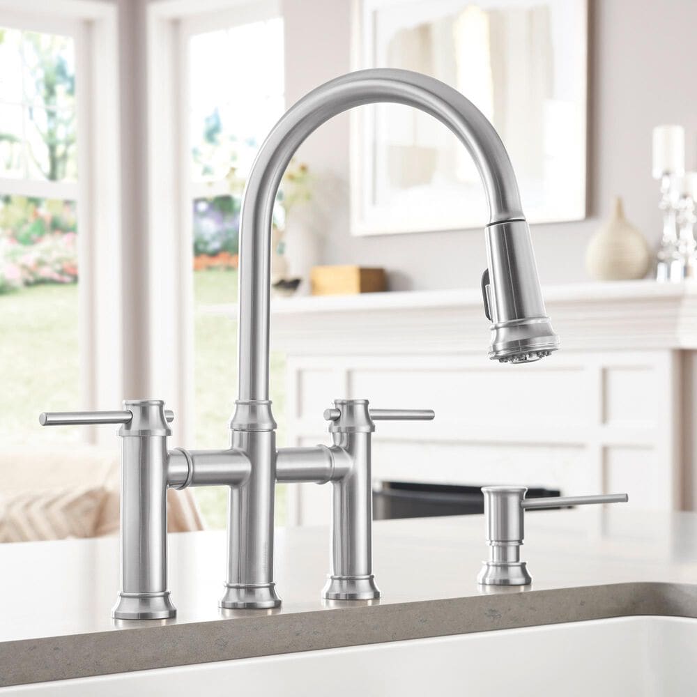 Blanco Empressa Pull-Down Bridge Faucet 1.5 GPM in PVD Steel, , large