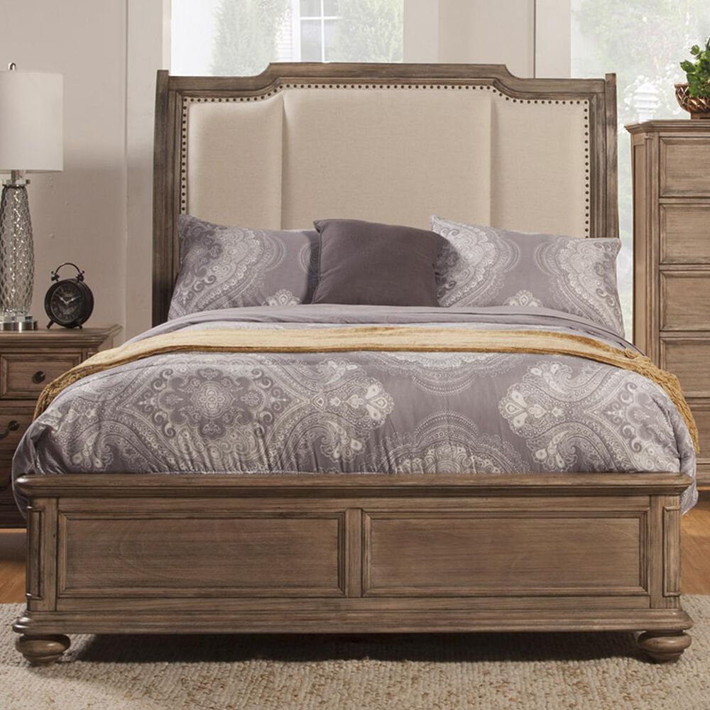 Alpine Furniture Melbourne Queen Bed with Upholstered Headboard in