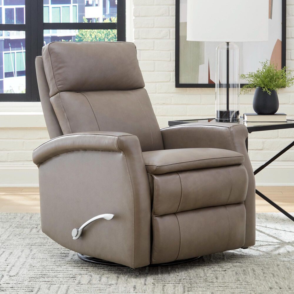 Simeon Collection Manual Leather Swivel Glider Recliner in Graphite, , large