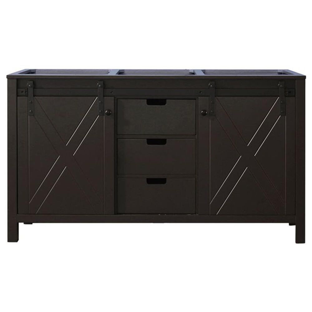 Lexora Home Marsyas 60&quot; Double Bathroom Vanity in Brown with 2 cm White Cultured Marble Top and Rectangular Sinks, , large