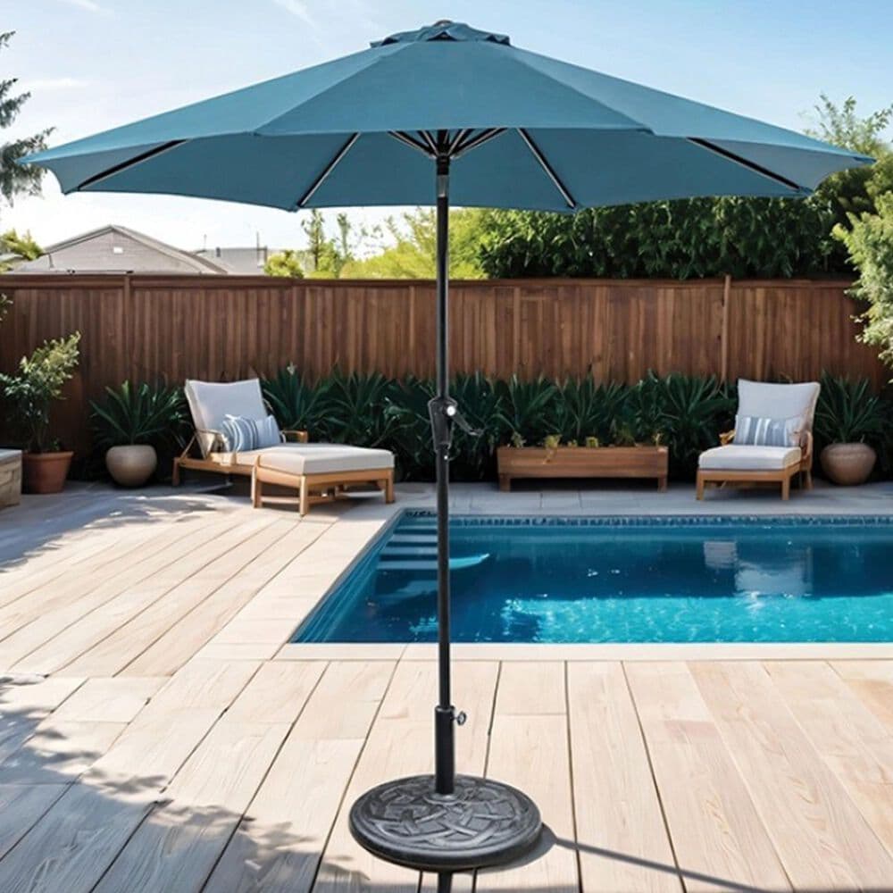 Furniture of America Dawn 9&#39; Push Button Tilt and Crank Lift Octagon Patio Umbrella with Base in Blue, , large