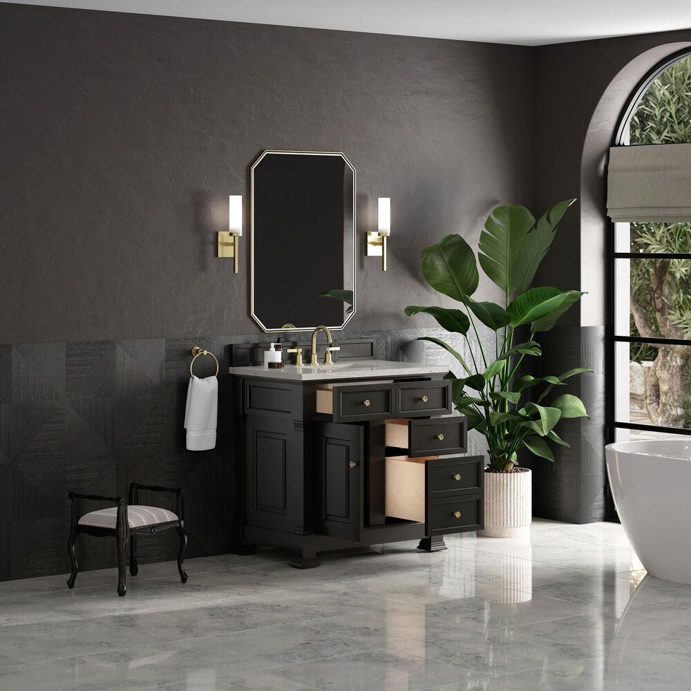 James Martin Vanities Brookfield 36&quot; Single Bathroom Vanity in Black Onyx with 3 cm Victorian Silver Quartz Top and Rectangular Sink, , large