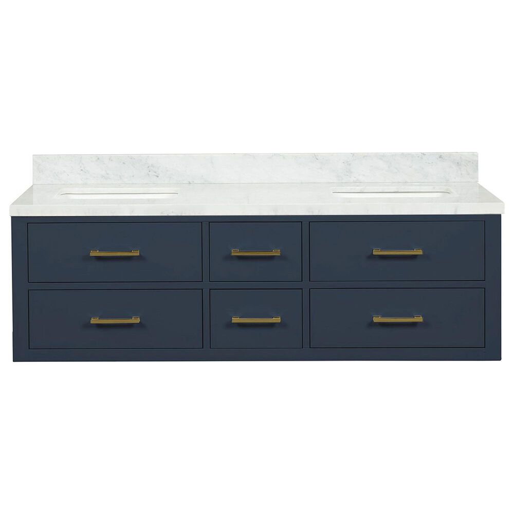 Lexora Home Castor 60&quot; Double Bathroom Vanity in Black with 2 cm White Carrara Marble Top and Rectangular Sinks, , large