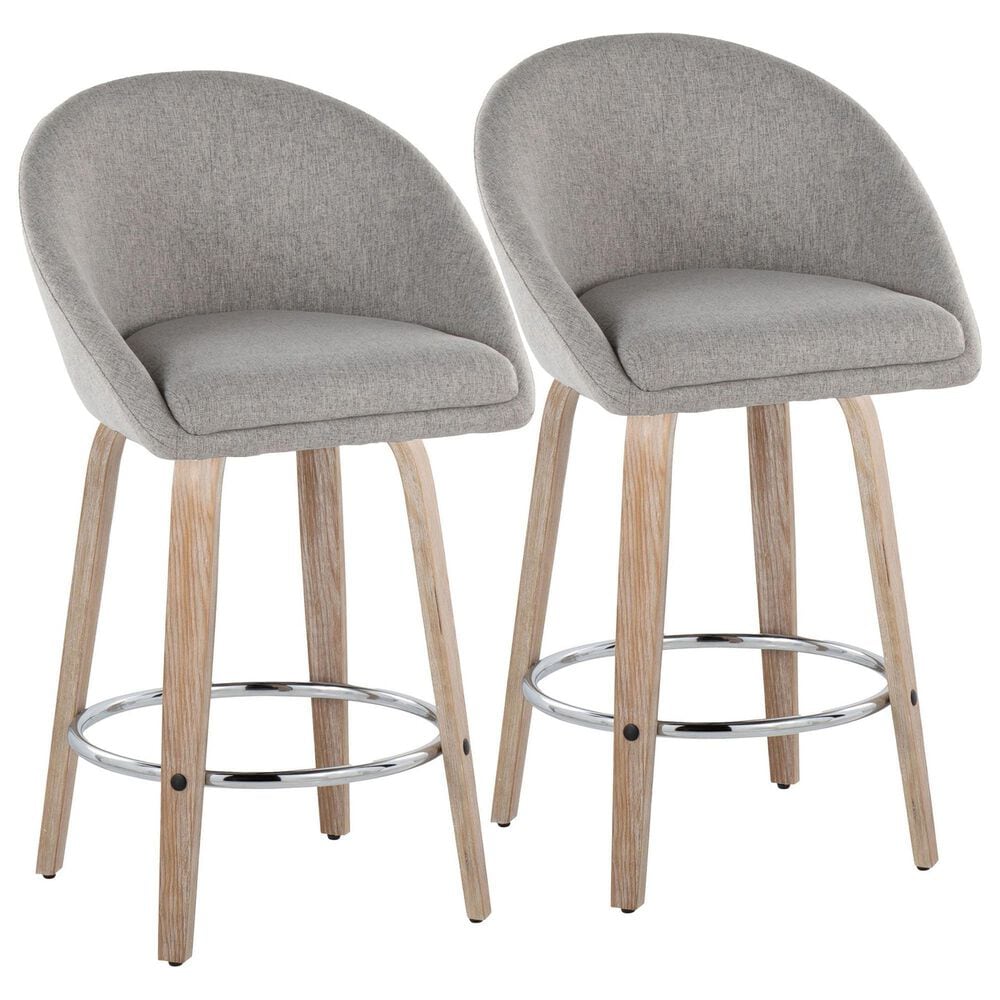 LumiSource Matisse 26" Swivel Counter Stool with Grey Fabric Upholstery in Whitewashed and Chrome (Set of 2), , large