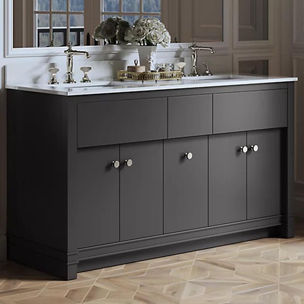 Kohler Alouette 60" Double Bathroom Vanity in Ferrous Grey with 2 cm White Quartz Top and Rectangular Sinks, , large