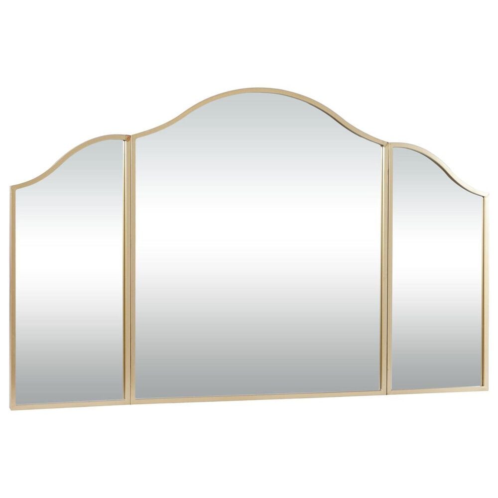 Maple and Jade Metal Arched Wall Mirror with Folding Sides in Satin Gold, , large