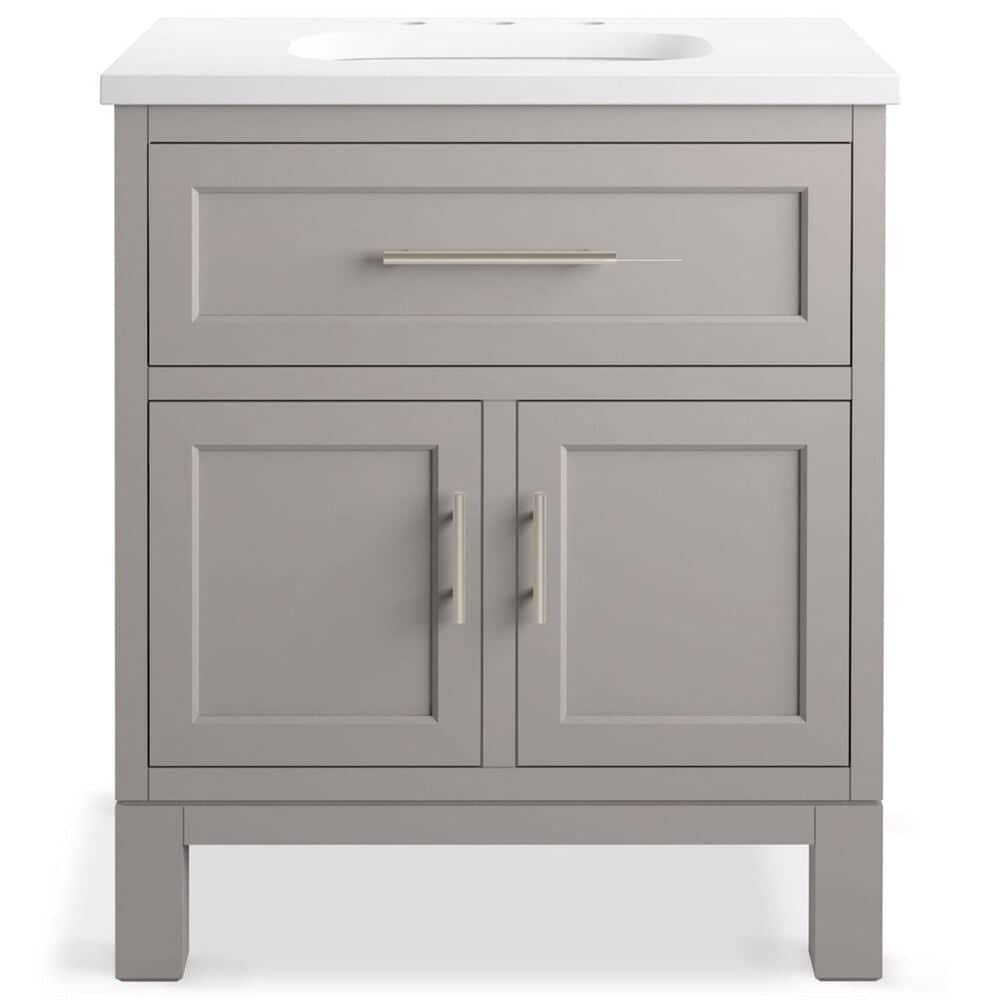 Kohler Quo 30&quot; Single Bathroom Vanity in White with 3 cm Pure White Quartz Top and Oval Sink, , large
