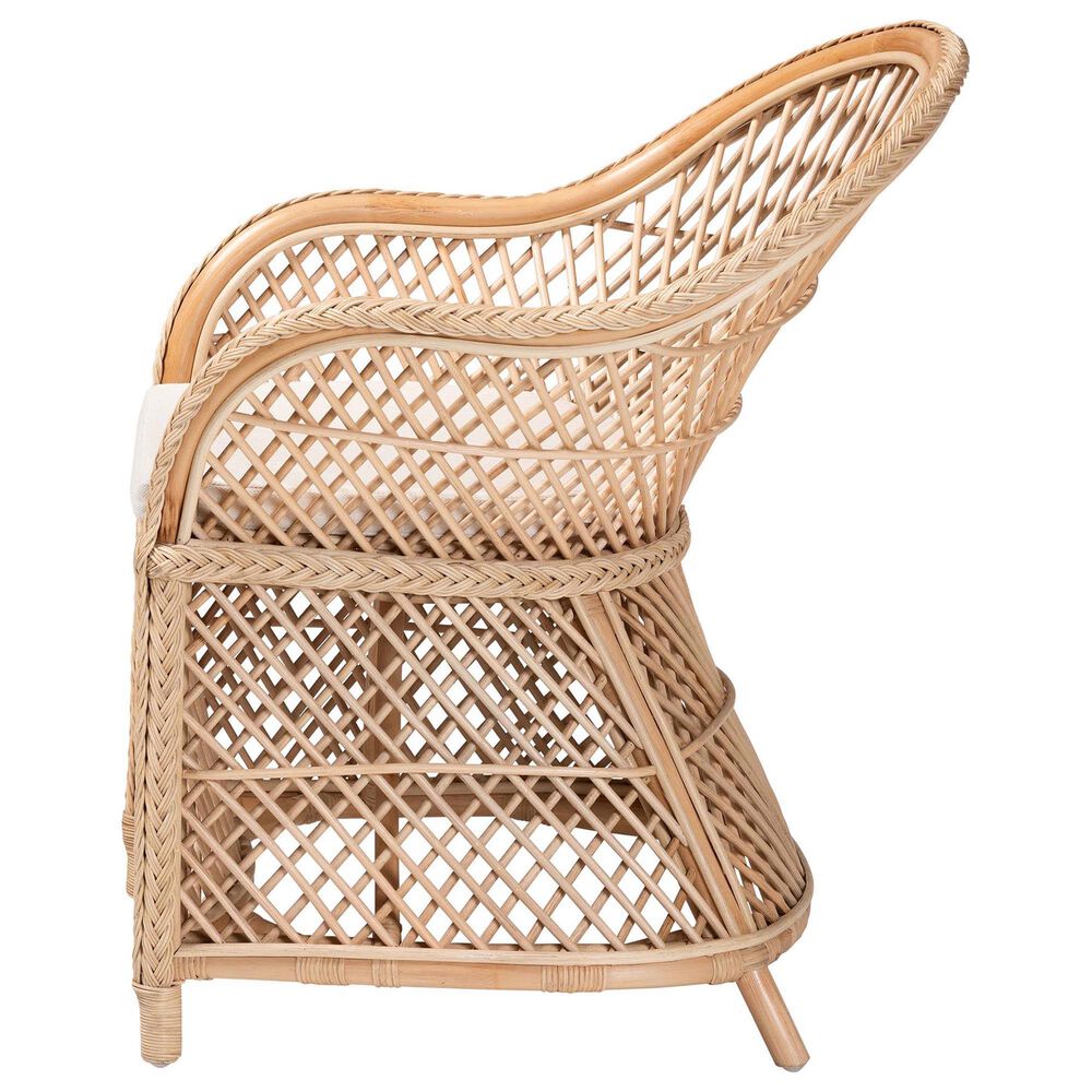 Baxton Studio Casilda Arm Chair with Natural Rattan in White, , large