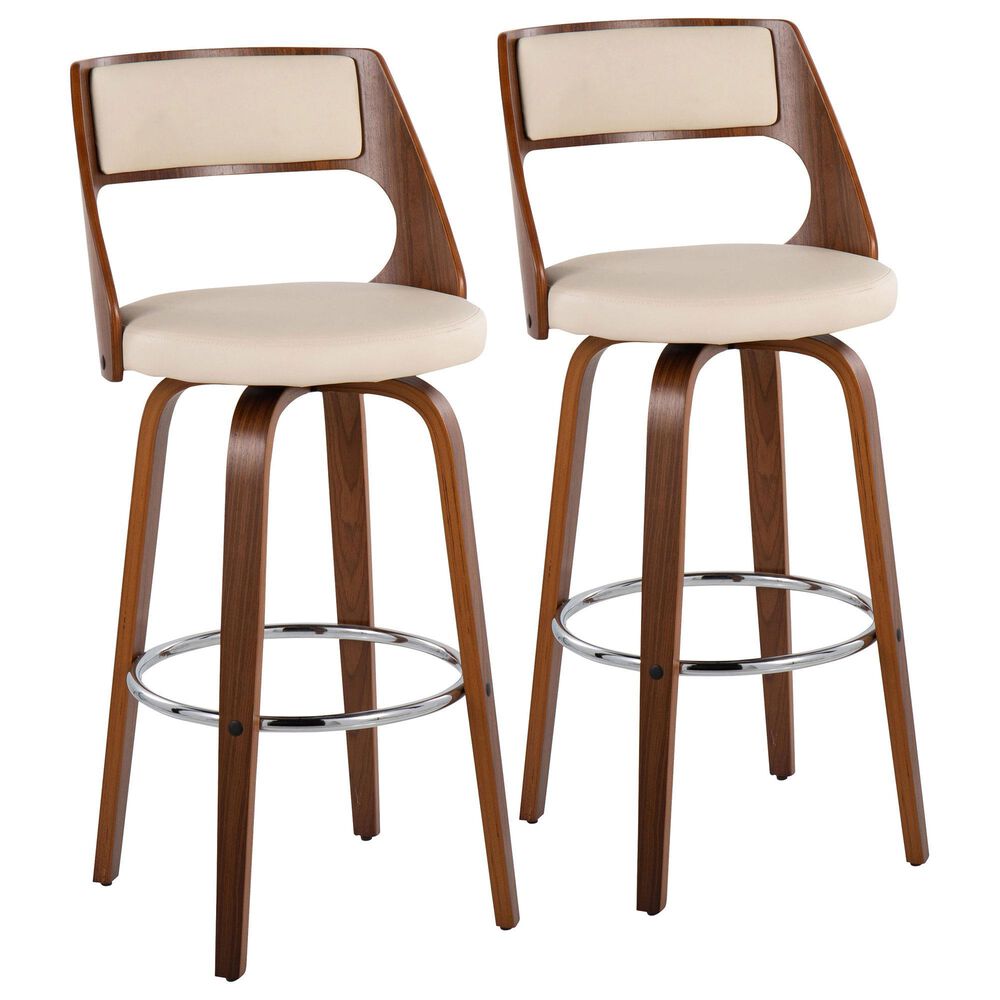 Lumisource Cecina Swivel Barstool with Cream Cushion in Walnut and Chrome (Set of 2), , large