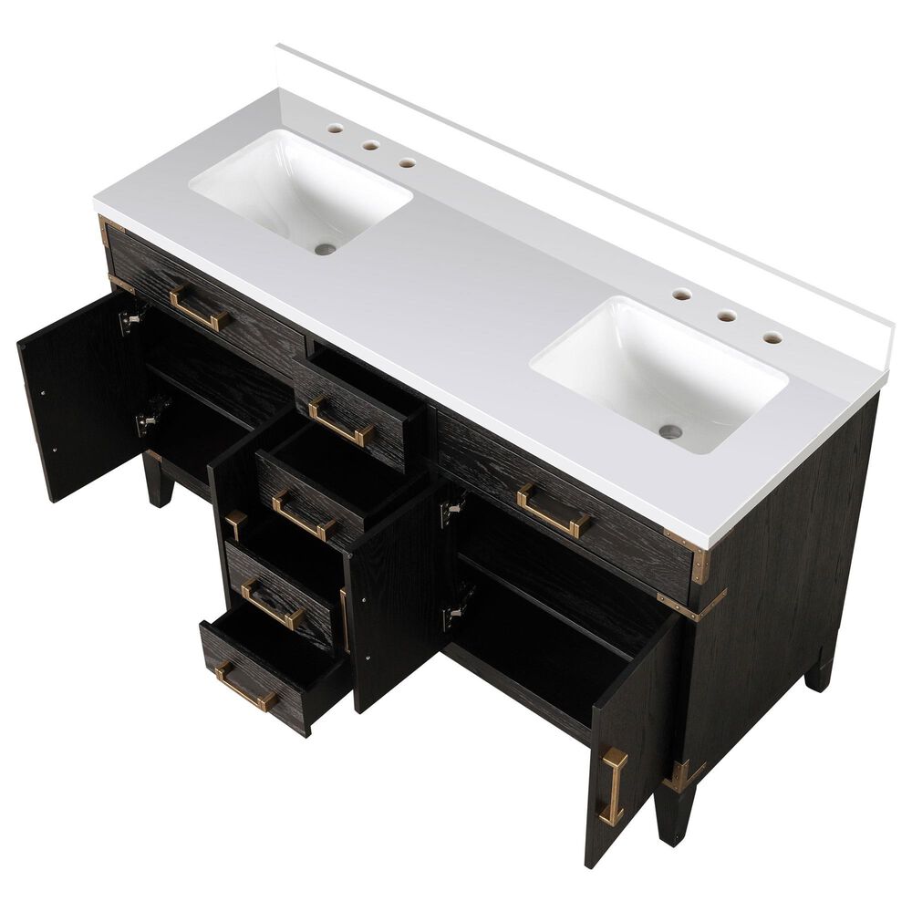 Lexora Home Laurel 60&quot; Double Bathroom Vanity in Black Oak with White Quartz Top and Rectangular Sinks, , large