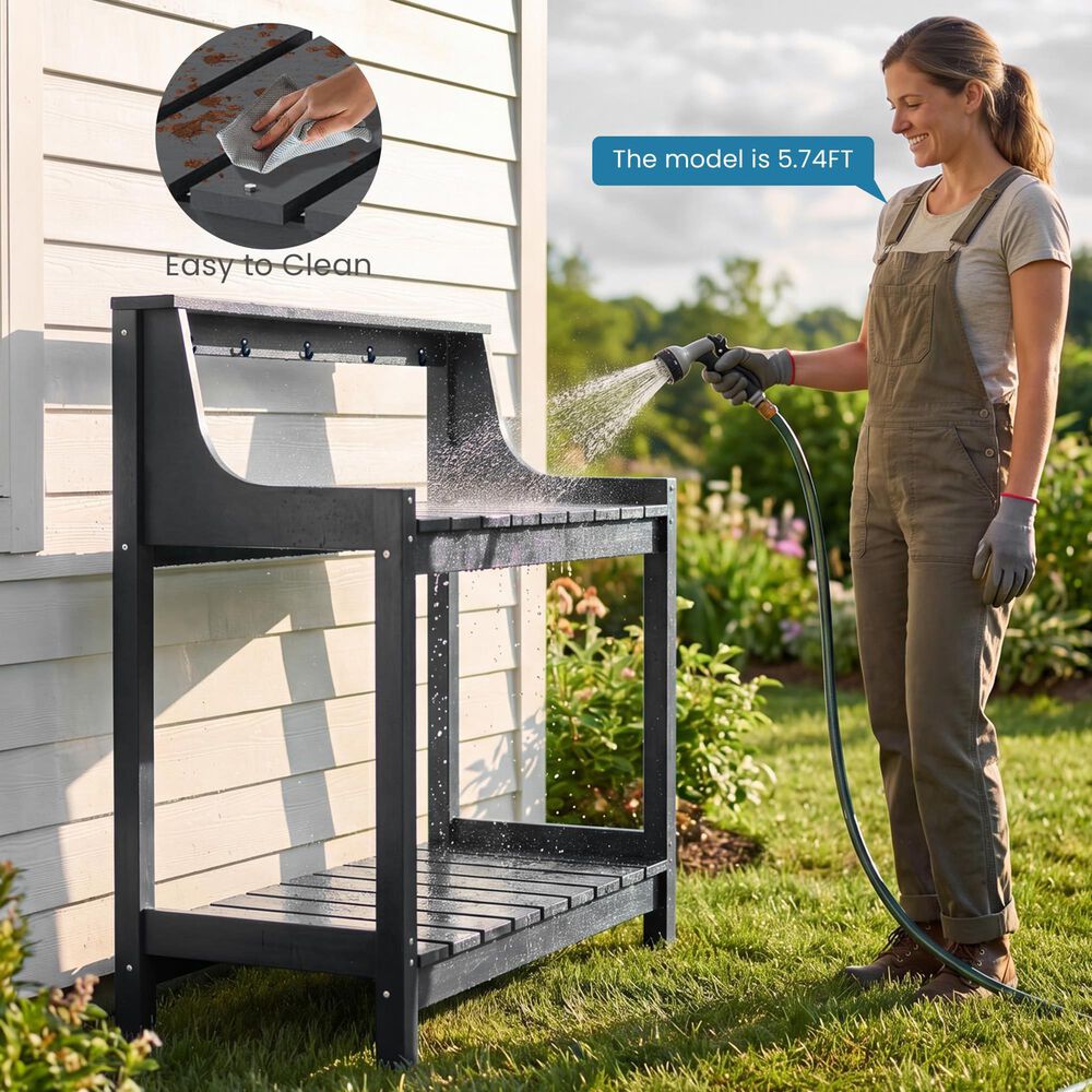 HOMLUX Outdoor Storage Potting Bench in Grey, , large