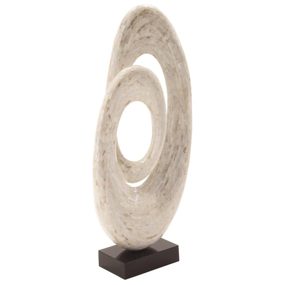 Maple and Jade Pearl Shell Abstract Swirl Decorative Sculpture in Polished White and Black, , large