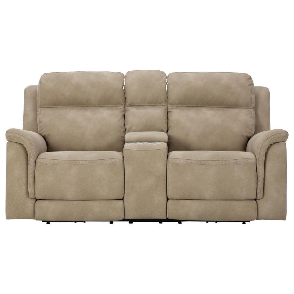 Ashley Next-Gen DuraPella Power Console Loveseat with Power Headrest in Sand, , large