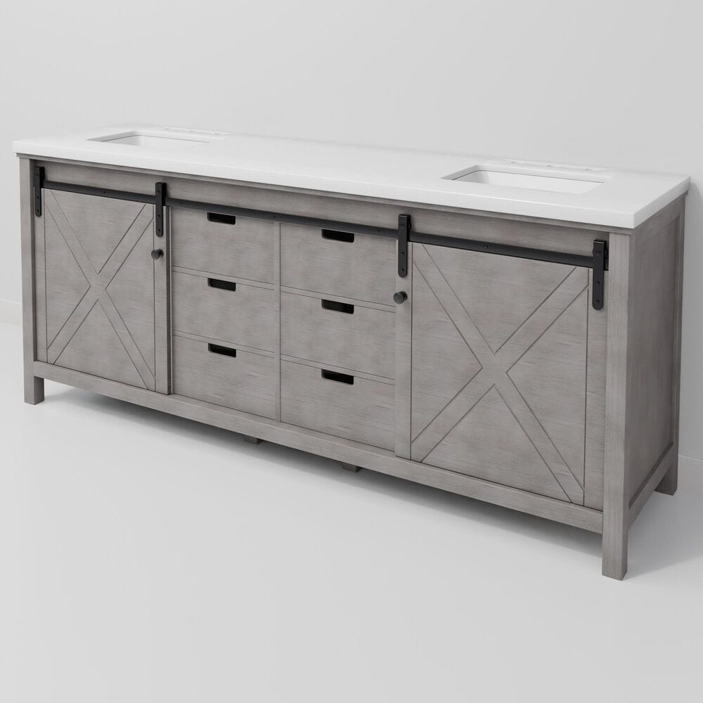 Lexora Home Marsyas 80" Double Bathroom Vanity in Ash Grey with White Quartz Top and Rectangular Sinks, , large