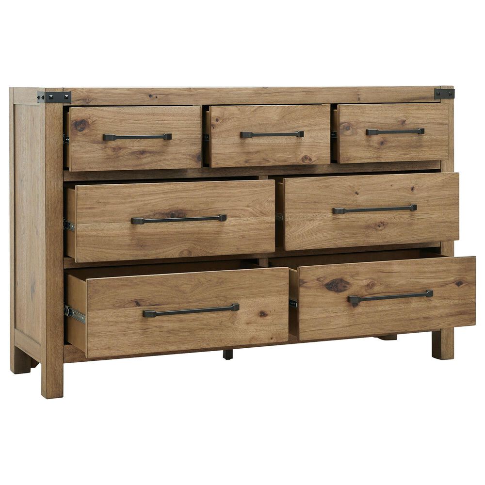 Millenium Ridgester King Panel Bed with Dresser, Chest and Two Nightstands in Light Brown with USB Ports, , large