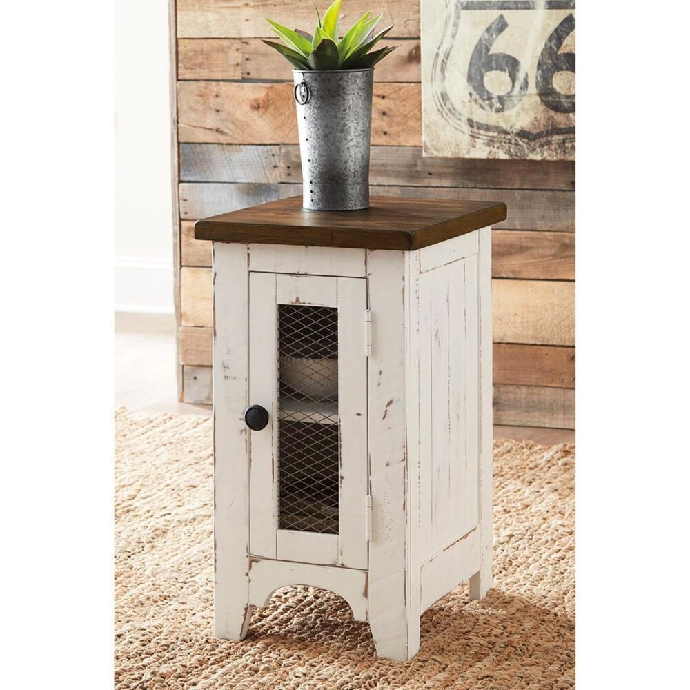 Ashley Wystfield Chairside Table in Vintage White and Warm Brown, , large
