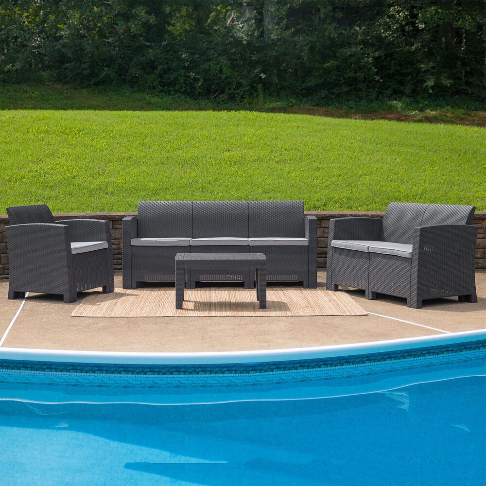 Flash Furniture 4-Piece Patio Chat Set in Gray, , large