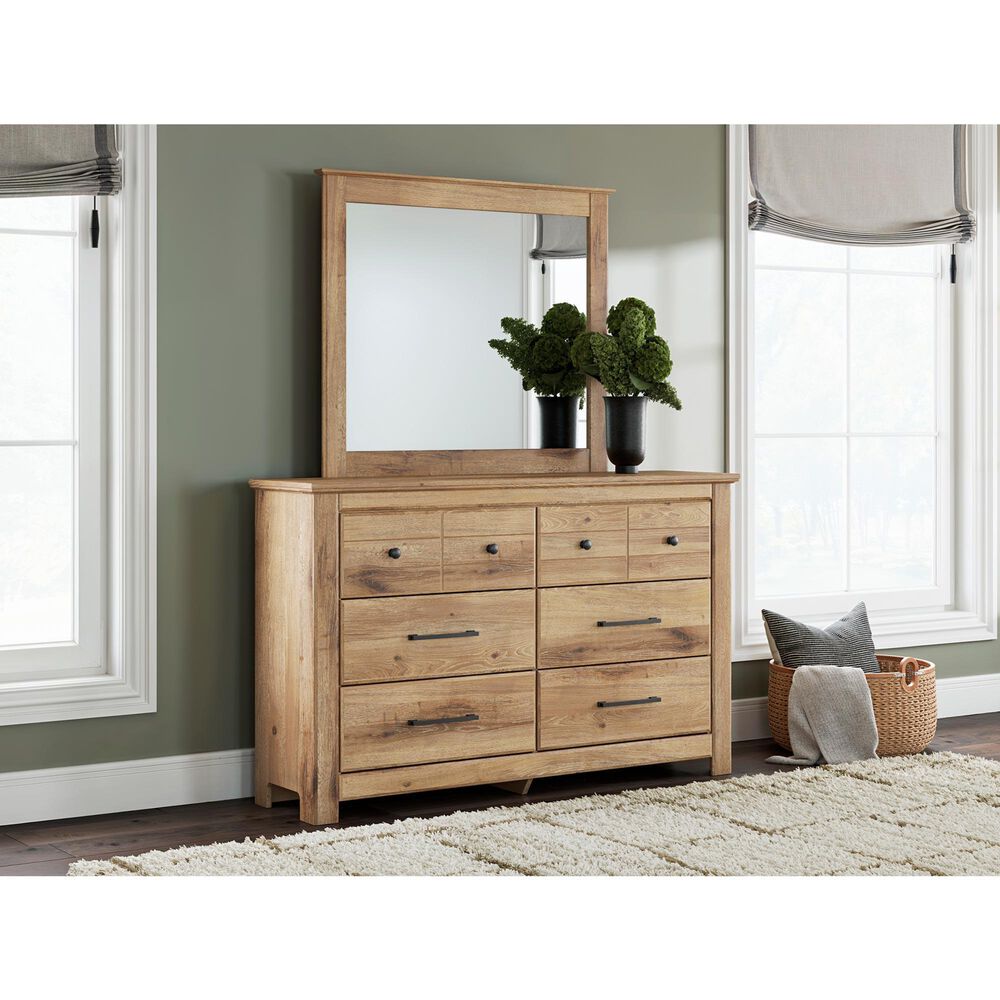 Ashley Makidern 6-Drawer Dresser and Mirror in Natural Brown, , large