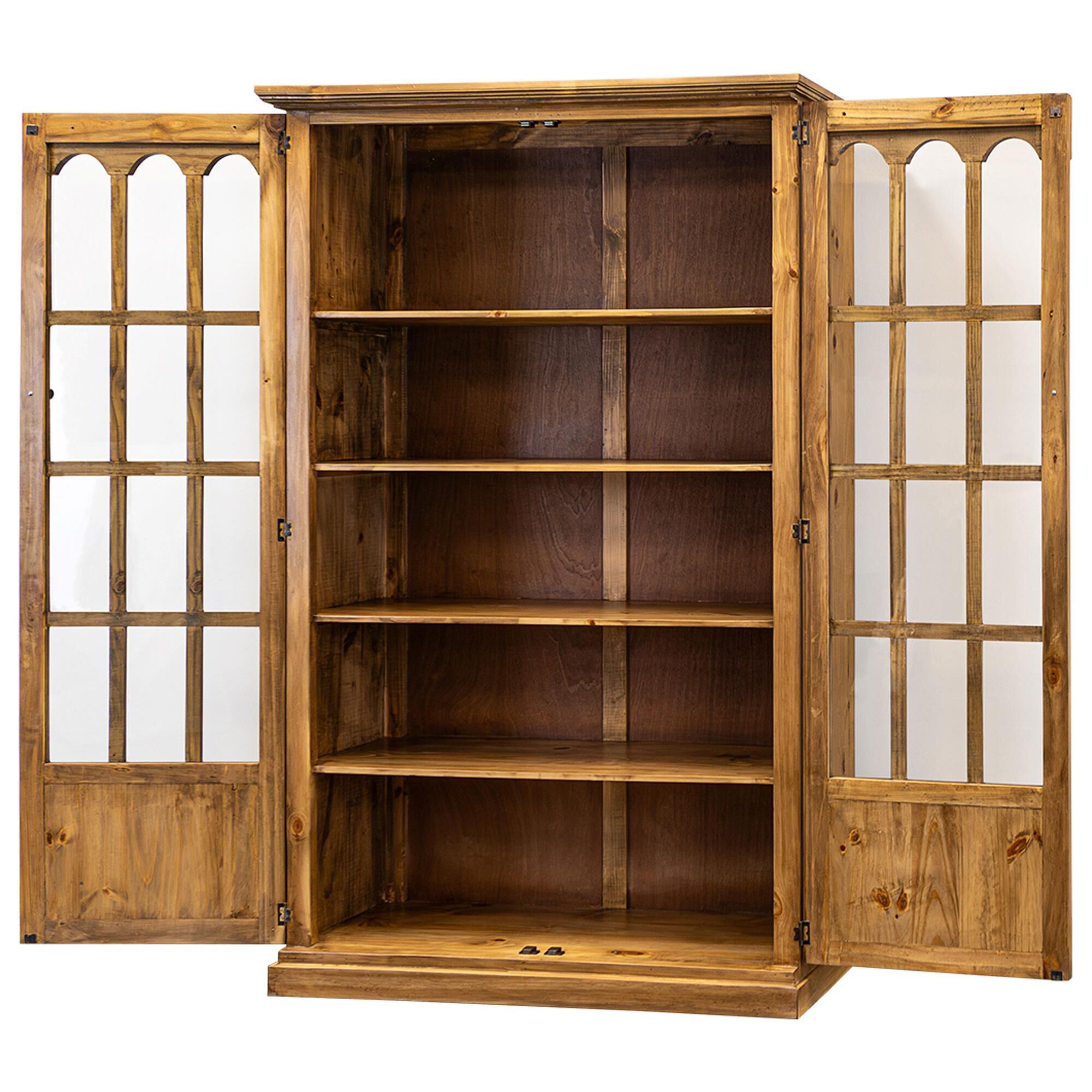 Rustic Root Walden 2-Glass Door Display Cabinet in Wheat
